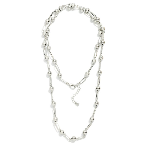 Paperclip Chain Link Necklace Featuring Metal Ball Stations

- Approximately 36" L
- Extender 3" L

