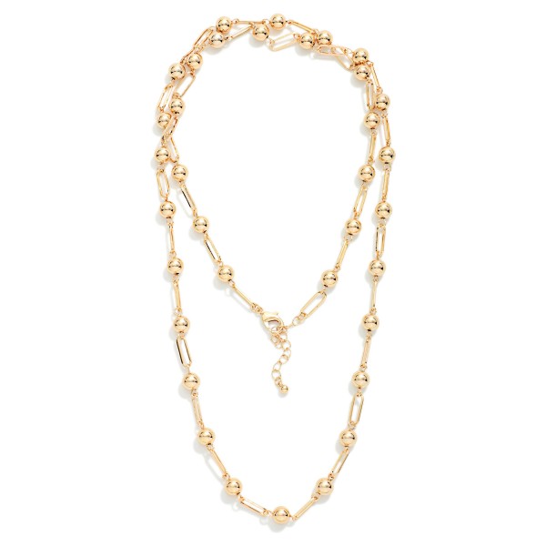 Paperclip Chain Link Necklace Featuring Metal Ball Stations

- Approximately 36" L
- Extender 3" L

