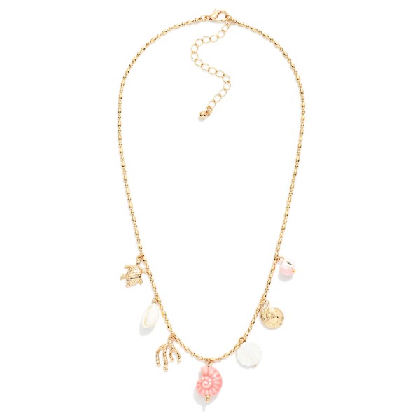 Ball Chain Necklace Featuring Metal Tone & Porcelain Beach Charms 

- Approximately 14" L
- Extender 3" L
