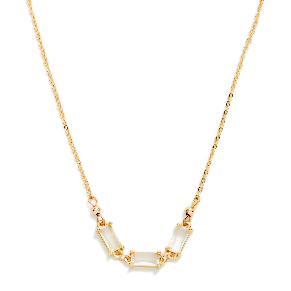 Chain Link Necklace Featuring Linked Glass Crystal Stationary Pendant 

- Approximately 14" L
- Extender 3" L
