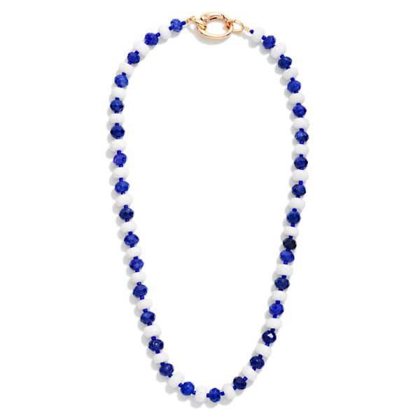 Game Day Faceted Bead Beaded Necklace Featuring Metal Tone Oval Clasp Pendant

- Approximately 16" L