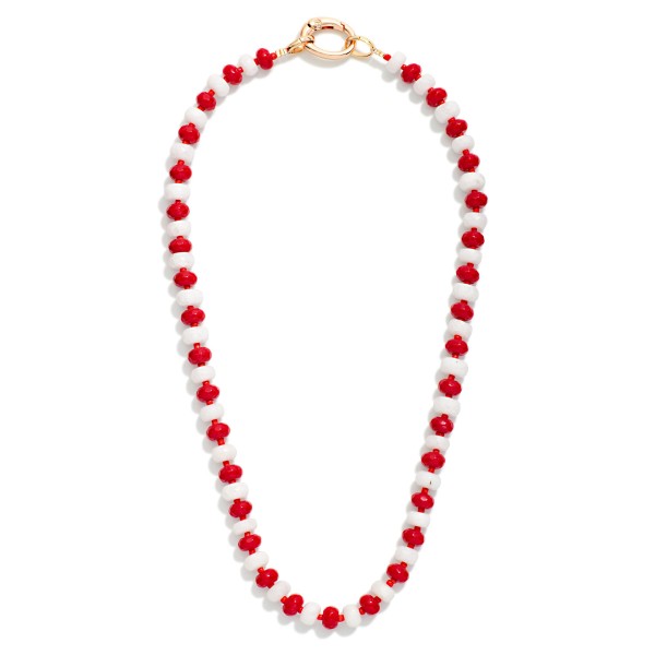 Game Day Faceted Bead Beaded Necklace Featuring Metal Tone Oval Clasp Pendant

- Approximately 16" L