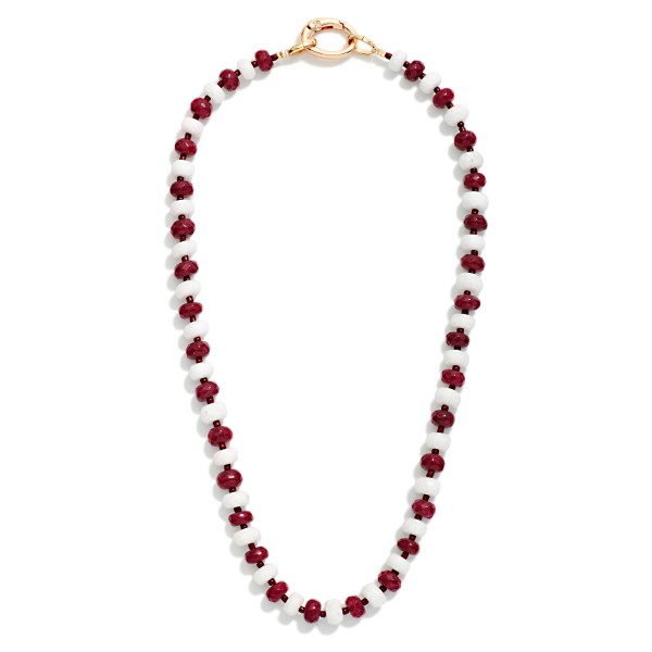 Game Day Faceted Bead Beaded Necklace Featuring Metal Tone Oval Clasp Pendant

- Approximately 16" L