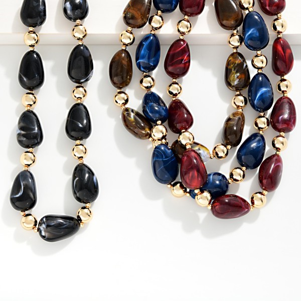 Chunky Marbled Acetate Nugget Bead Beaded Necklace 

- Approximately 14" L
- Extender 3" L