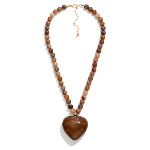 Stone Beaded Necklace Featuring Acrylic Heart Pendant 

- Approximately 16" L
- Extender 3" L