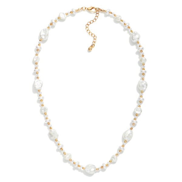 Baroque Pearl & Flat Pearl Beaded Necklace With Crystal Stations 

- Approximately 16" L