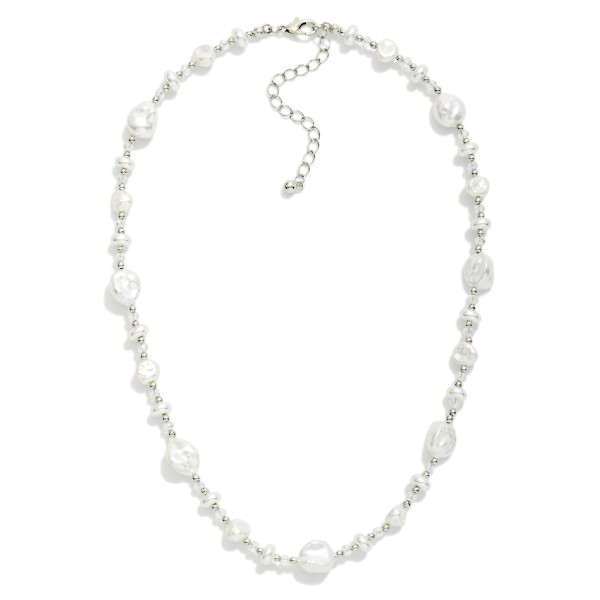 Baroque Pearl & Flat Pearl Beaded Necklace With Crystal Stations 

- Approximately 16" L