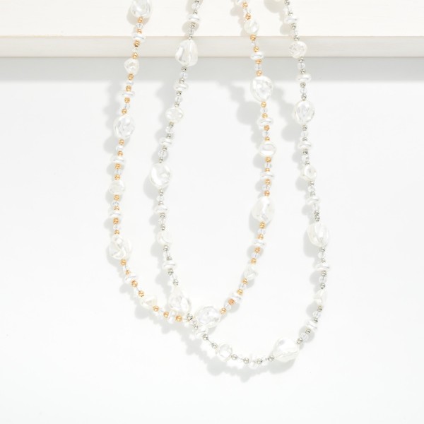 Baroque Pearl & Flat Pearl Beaded Necklace With Crystal Stations 

- Approximately 16" L