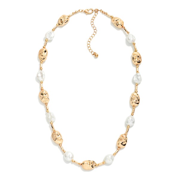 Baroque Pearl & Metal Tone Nugget Beaded Necklace 

- Approximately 14" L
- Extender 3" L