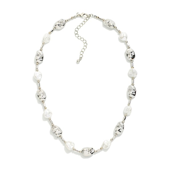 Baroque Pearl & Metal Tone Nugget Beaded Necklace 

- Approximately 14" L
- Extender 3" L