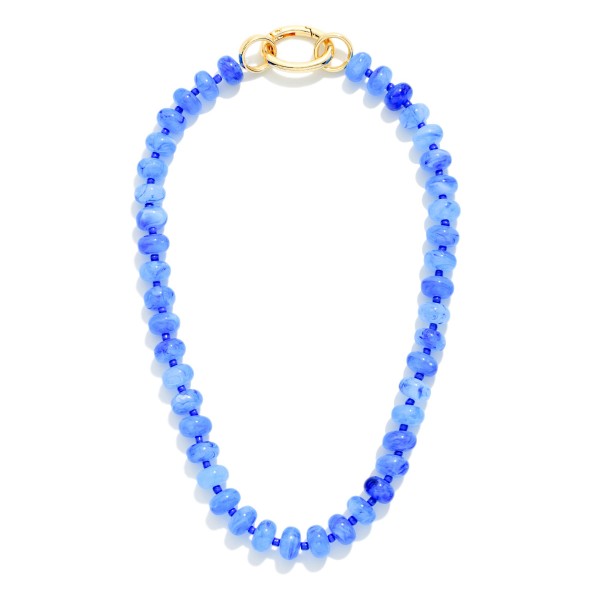 Beaded Marble Acetate Necklace Featuring Oval Clasp Pendant 

- Approximately 17" L