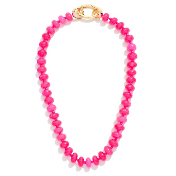Beaded Marble Acetate Necklace Featuring Oval Clasp Pendant 

- Approximately 17" L