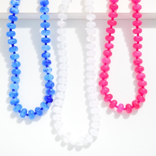 Beaded Marble Acetate Necklace Featuring Oval Clasp Pendant 

- Approximately 17" L