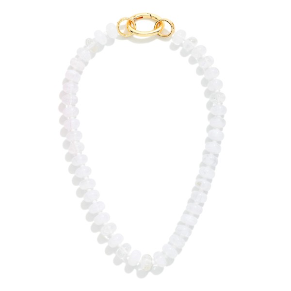 Beaded Marble Acetate Necklace Featuring Oval Clasp Pendant 

- Approximately 17" L