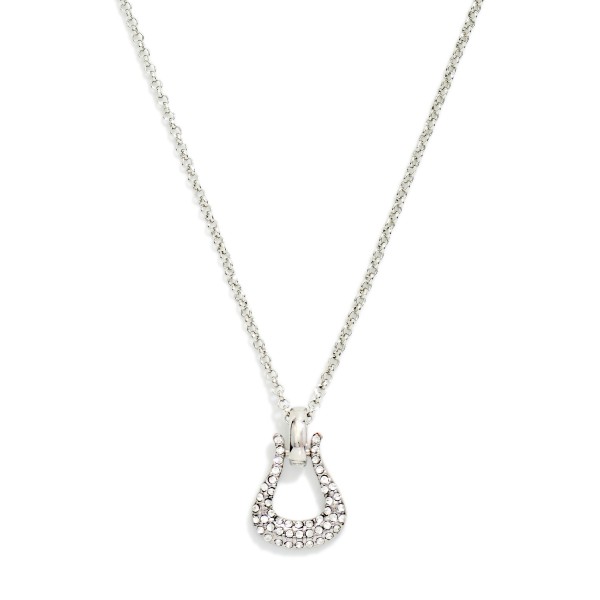 Dainty Crystal Pave Open Teardrop Pendant Necklace. A delicate chain suspends a sparkling open teardrop pendant lined with pave-set crystal rhinestones for all-day shine. Lightweight and comfortable, it layers beautifully with other chains or stands alone as an easy everyday accent. A gift-ready style minimalist jewelry lovers reach for — a boutique display staple that sells through fast.