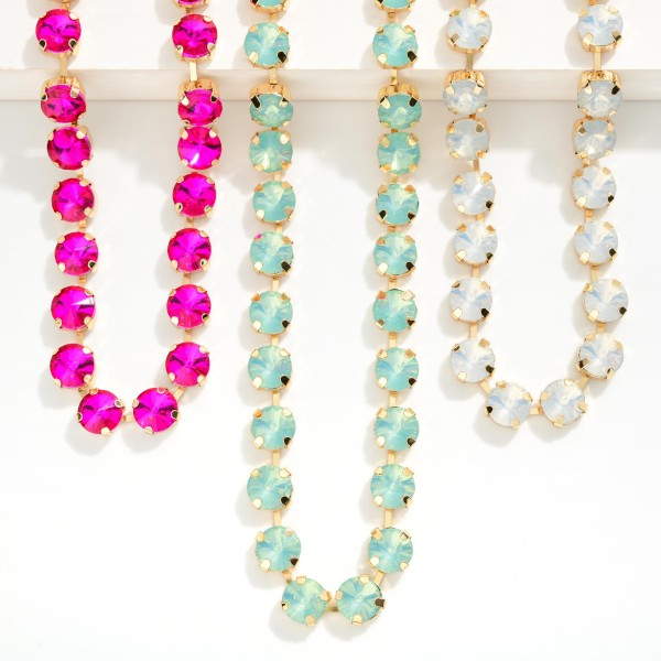 Linked Rhinestone Necklace 

- Gold Dipped
- Approximately 15" L
- Extender 3" L