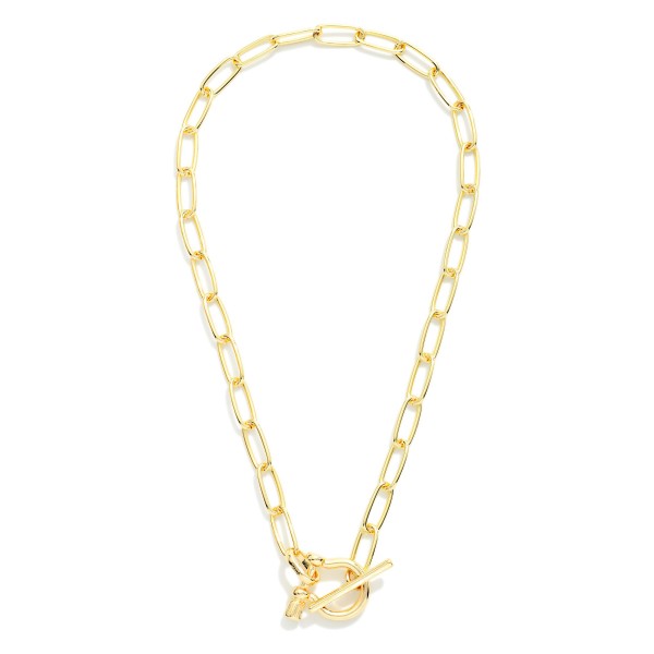 Paperclip Chain Link Necklace With Anchor Shackle Lock Pendant 

- Gold Dipped
- Approximately 18" L