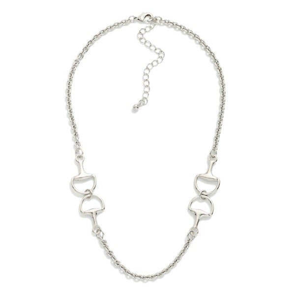 Chain Link Necklace Featuring Metal Tone Horsebit Stations 

- Gold Dipped 
- Approximately 16" L
- Extender 3" L