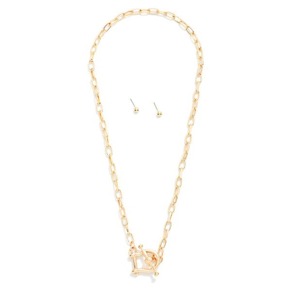 Chain Link Necklace Featuring Horsebit Toggle Clasp

- Metal Tone Ball Studs Included 
- Approximately 18" L
