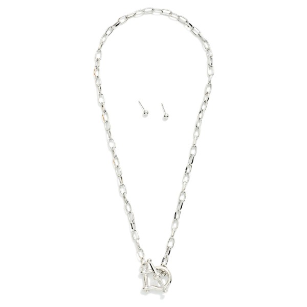 Chain Link Necklace Featuring Horsebit Toggle Clasp

- Metal Tone Ball Studs Included 
- Approximately 18" L
