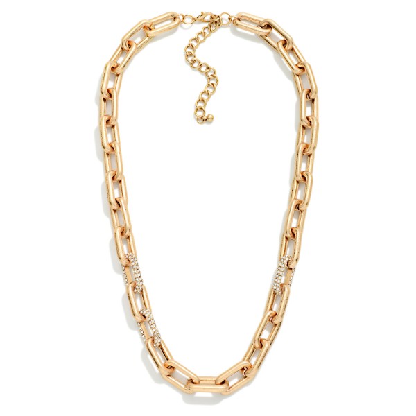 Matte Metal Chain Link Necklace Featuring Rhinestone Links 

- Approximately 16" L
- Extender 3" L