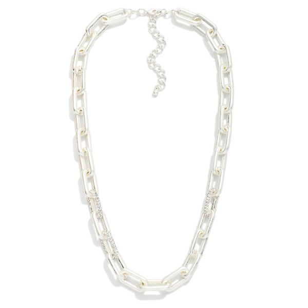 Matte Metal Chain Link Necklace Featuring Rhinestone Links 

- Approximately 16" L
- Extender 3" L