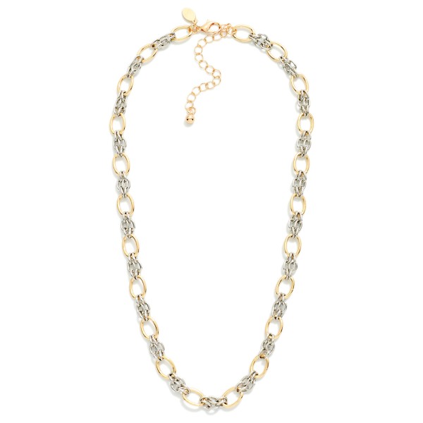 Two Tone Chain Link Necklace Featuring Triple Link Details 

- Approximately 16" L
- Extender 3" L