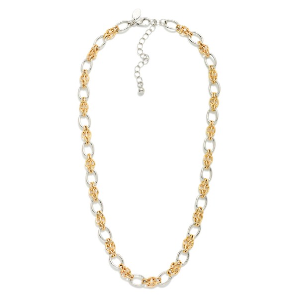 Two Tone Chain Link Necklace Featuring Triple Link Details 

- Approximately 16" L
- Extender 3" L