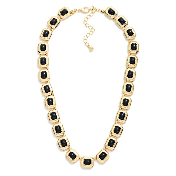 Linked Metal Tone & Rhinestone Octagon Necklace 

- Approximately 15" L
- Extender 3" L