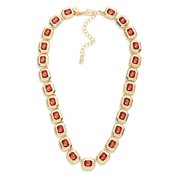 Linked Metal Tone & Rhinestone Octagon Necklace 

- Approximately 15" L
- Extender 3" L