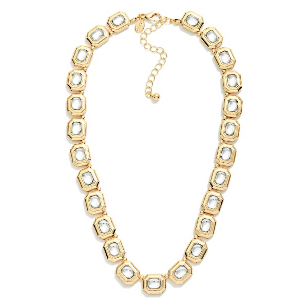 Linked Metal Tone & Rhinestone Octagon Necklace 

- Approximately 15" L
- Extender 3" L