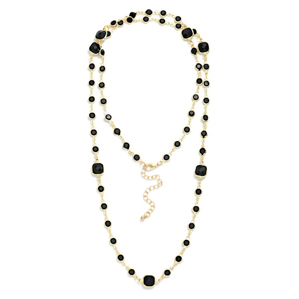 Long Chain Link Necklace With Glass Crystal Stations

- Approximately 34" L
- Extender 3" L