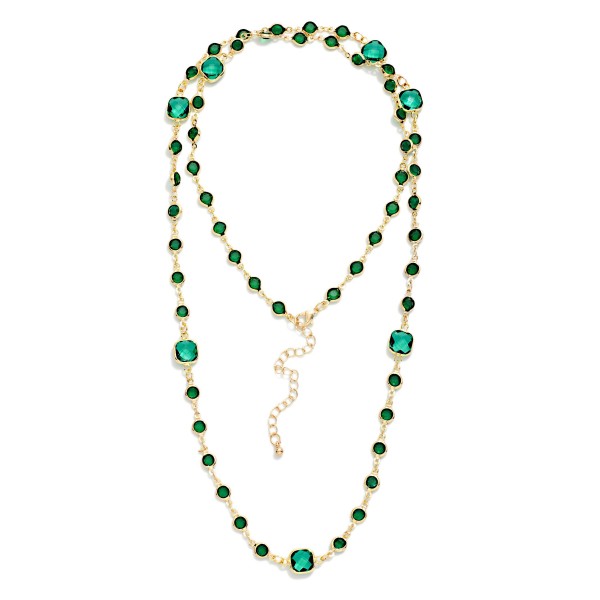 Long Chain Link Necklace With Glass Crystal Stations

- Approximately 34" L
- Extender 3" L