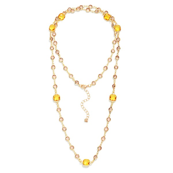 Long Chain Link Necklace With Glass Crystal Stations

- Approximately 34" L
- Extender 3" L