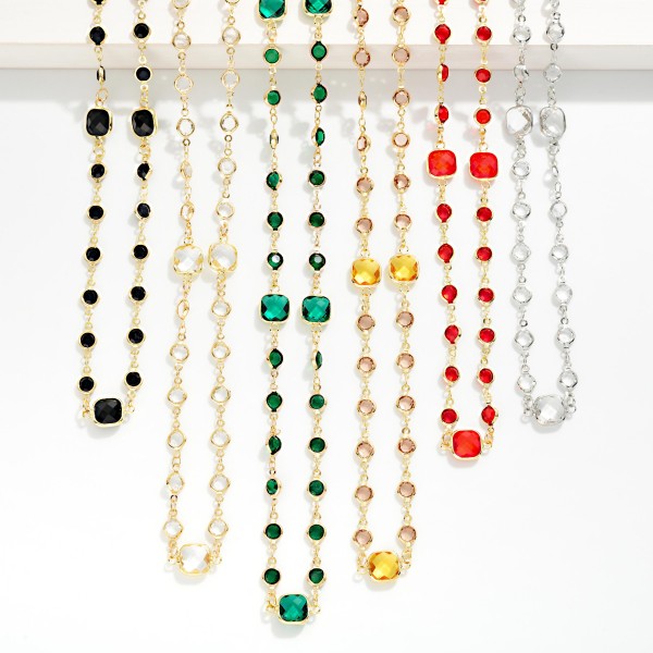 Long Chain Link Necklace With Glass Crystal Stations

- Approximately 34" L
- Extender 3" L