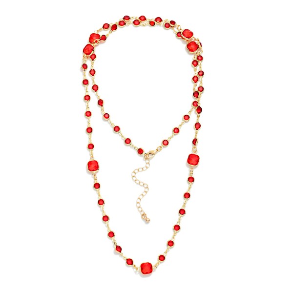 Long Chain Link Necklace With Glass Crystal Stations

- Approximately 34" L
- Extender 3" L