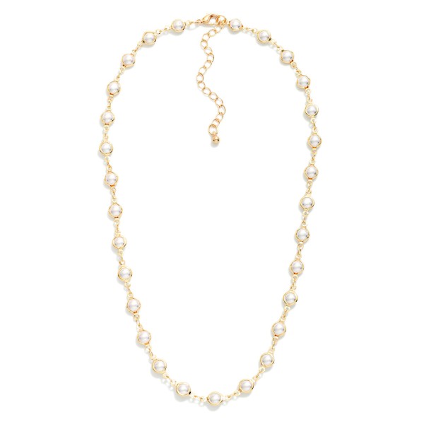 Chain Link Necklace Featuring Metal Tone & Pearl Stations 

- Approximately 16" L
- Extender 3" L