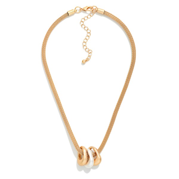 Mesh Link Necklace Featuring Metal Tone Metal Tone Abstract Circle Beads 

- Approximately 12" L
- Extender 3" L