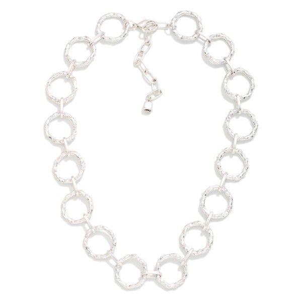 Textured Metal Hoops Chain Link Necklace 

- Approximately 14" L
- Extender 3" L