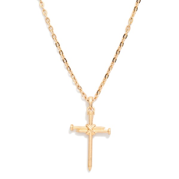 Chain Link Necklace Featuring Metal Tone Nail Cross Pendant 

- Approximately 16" L
- Extender 3" L