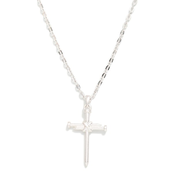 Chain Link Necklace Featuring Metal Tone Nail Cross Pendant 

- Approximately 16" L
- Extender 3" L