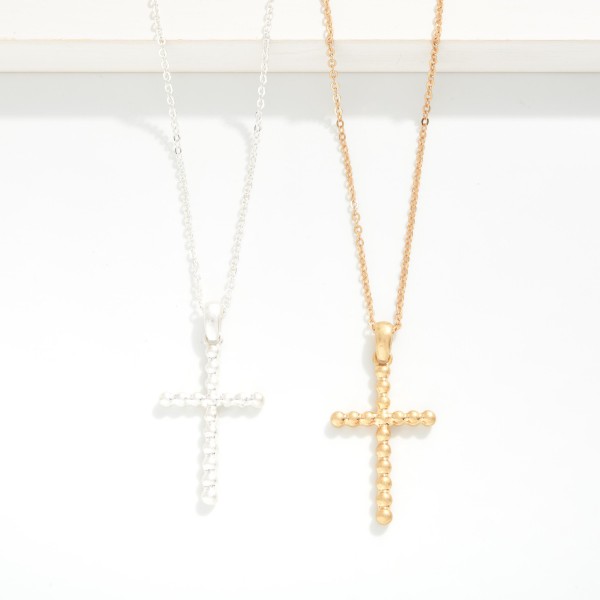 Chain Link Necklace Featuring Metal Tone Bubble Cross Pendant 

- Approximately 16" L
- Extender 3" L