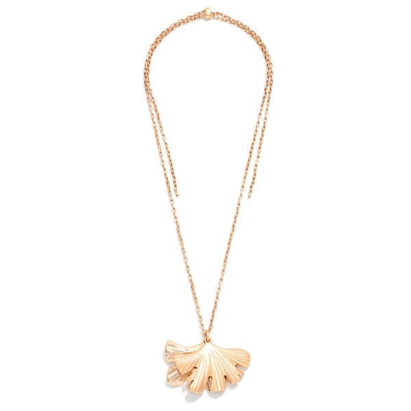 Long Chain Link Necklace Featuring Metal Tone Gingko Leaf Pendant 

- Approximately 26" L