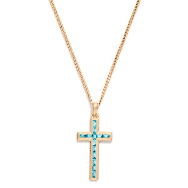 Chain Link Necklace Featuring Baguette Rhinestone Cross Pendant 

- Approximately 16" L
- Extender 3" L