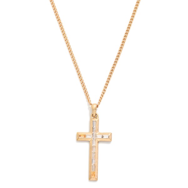 Chain Link Necklace Featuring Baguette Rhinestone Cross Pendant 

- Approximately 16" L
- Extender 3" L