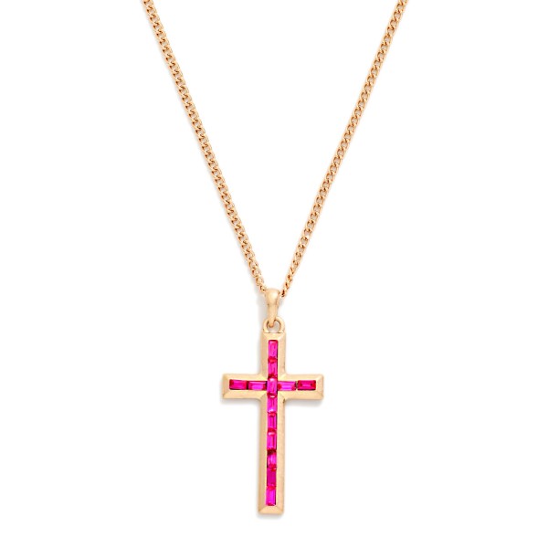 Chain Link Necklace Featuring Baguette Rhinestone Cross Pendant 

- Approximately 16" L
- Extender 3" L
