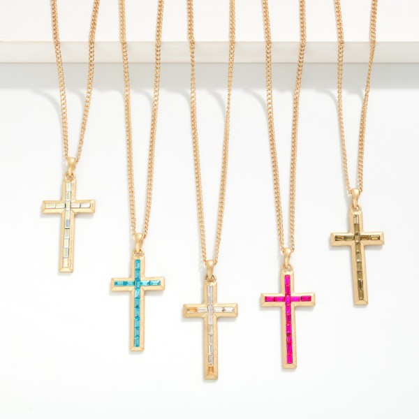 Chain Link Necklace Featuring Baguette Rhinestone Cross Pendant 

- Approximately 16" L
- Extender 3" L