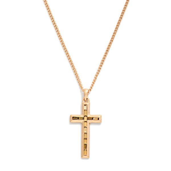 Chain Link Necklace Featuring Baguette Rhinestone Cross Pendant 

- Approximately 16" L
- Extender 3" L