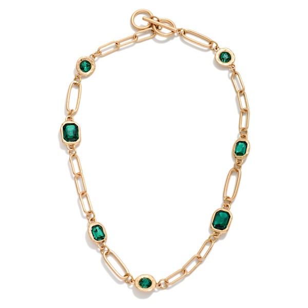 Chain Link Necklace Featuring Rhinestone Octagon & Circle Stations 

- Approximately 14" L