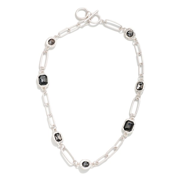 Chain Link Necklace Featuring Rhinestone Octagon & Circle Stations 

- Approximately 14" L